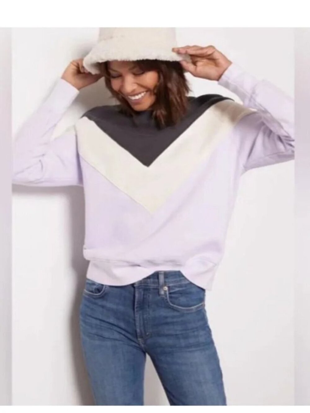 Sundry Evereve for Anthropology Lavender, Ivory & Black Chevron Sweatshirt